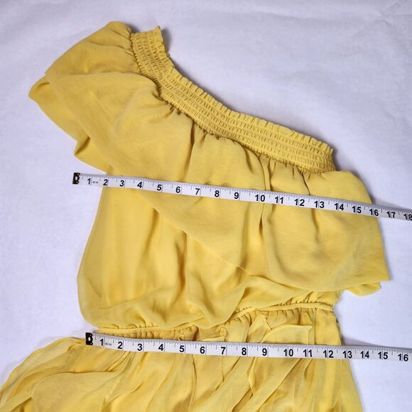 Jessica Simpson One Shoulder Cocktail Party Dress Size Small Yellow Ruffle - Picture 3 of 6
